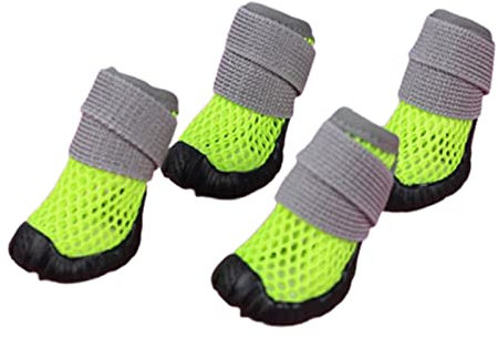 JUSHZ Hundeschuhe Pfotenschutz Dog Shoes Hund Schuhe Für Kleine Hunde Puppy 4er-Set Abriebfester Anti Rutsch Gegen Hitze Atmungsaktive Elastische Weichpaste Verschleißfeste Stiefel (3,Green)