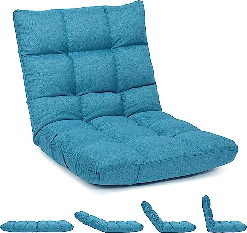 LIFEZEAL Bodenstuhl gepolstert, Bodensessel Bodensofa mit Verstellbarer Rückenlehne, Meditationsstuhl aus Korallenvlies, Floor Chair für Meditation & Lesen (Blau)