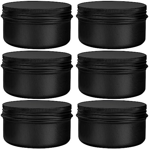 6 Pack 4 oz Aluminum Tins Airtight Storage Tins Containers Bulk Tins with Screw Lids for Kitchen, Storing Spices, Candies, Lip Balm, Salve,Black