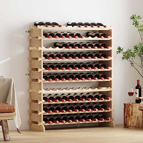 Soges Étagère à Vin en Bois Non Traité - 10 Étages pour 100 Bouteilles - 110 x 35 x 116,5cm