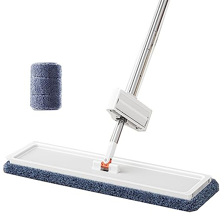 50CM Balai Plat ，Balai Serpillère de Sol en Microfibre,Balai Serpillère Professionnel,Serpillère avec Fonction Essorage,Poignée en Acier Inoxydable,pour Sols, Carrelage et Marbre