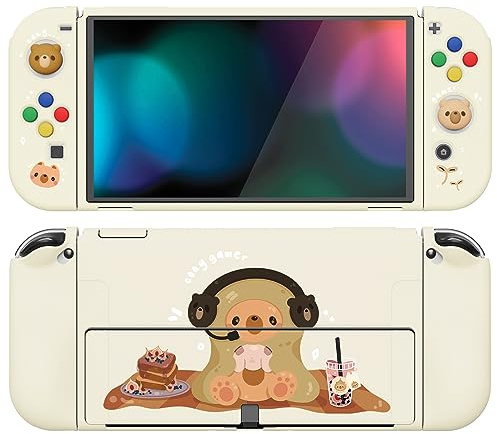 playvital Coque pour Switch OLED-Ours Joueur Douillet | Housse Protection pour Nintendo Switch OLED avec Capuchon Joystick Étui Cover Joycon et Boutons ZealProtect