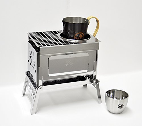 笑's Sho's B-6 Kun, Japanese compact charcoal Grill KAN(hot sake) Grill set, foldable hibachi, drink warm & grill plate, carafe, cup
