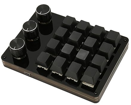 ASHATA Mechanische Makro Gaming Tastatur, 16 Tasten, 3 Knöpfe, Einhand Tastatur, Programmierbare Makro Tastatur, Blauer Schalter, Hot Swap fähig für Gaming Büromedien