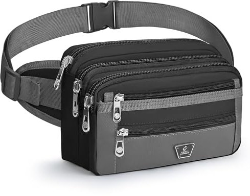 Xoolkly Bauchtasche für Herren Damen Bauchtasche Gürteltasche Herren mit 7 Reißverschlusstaschen Hüfttasche für Sport Fitnesss Laufen Joggen Radfahren Reisen Camping, Schwarz