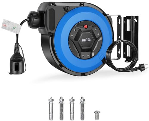 Himimi Carrete de Cable Automático con Soporte 15 m + 2 m, 1500 W ~ 3000 W, Enrollador de Cables, Bobinador de Cable Eléctrico, montaje en pared, protección contra sobrecarga, Nivel de protección IP44