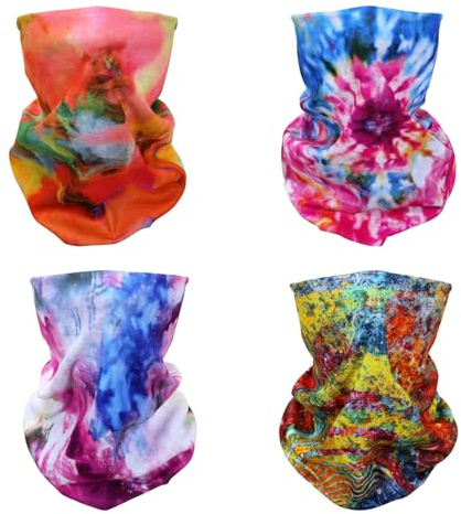 SMEHCF 4 Bandanas Polyvalents pour Femmes Hommes Bandeau Cagoule Cheveux Foulard Visage Demi Masque Cache-Cou Respirant Réutilisable Lavable Arc-en-Ciel Aquarelle