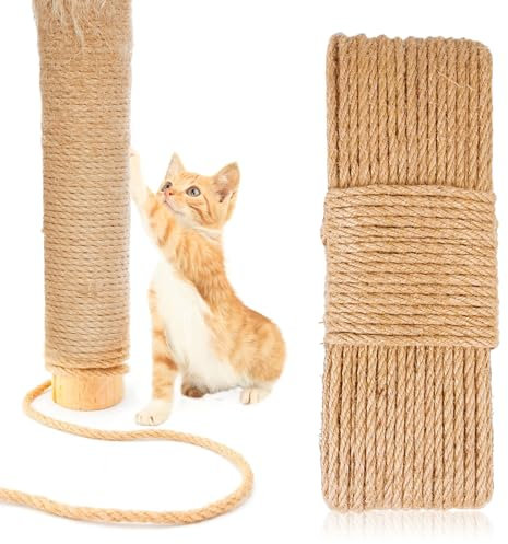 Corda in sisal naturale da 4 mm per tiragraffi per gatti Spago per tiragraffi per gatti, parti di ricambio per gattini, albero, gatti, torre, tappeto, tiragraffi da 4 m