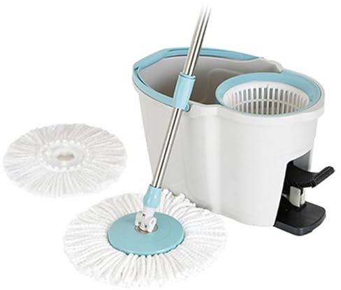 NIBHZ Cubo Escurridor de Fregona y Pedal, Fregona Giratoria con Mango Telescópico, Cubo Desmontable con 2 Compartimentos para Separar El Agua Sucia, con 2 Almohadillas de Microfibra,B