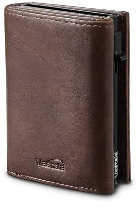 Vastaia Kreditkartenetui Geldbörse Herren Leder Klein Mit Münzfach | Portmonee Herren Und Damen Slim mit RFID-Schutz | Slim Wallet Kreditkartenetui mit münzfach (Dark Brown)