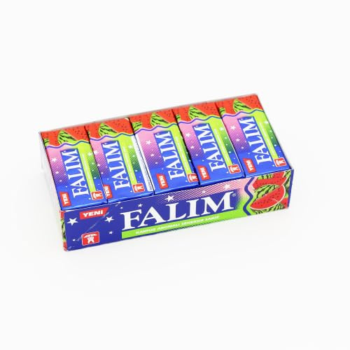 Trinovi.com Falim - Gomme da masticare Sugarless al gusto anguria, 100 pezzi (5 x 20 pezzi), Zuckerfreier Naturkaugummi con scricchiolio di anguria, gusto rinfrescante, Trinovi