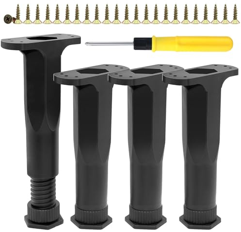 Piuluvor® 4 Stück Bettgestell Stützfüße, Möbelfüße Verstellbar 16-28cm Bettstütze Mittelbalken mit Schrauben und Schraubendreher Tische, Bett, Sofa, Schrank Möbel