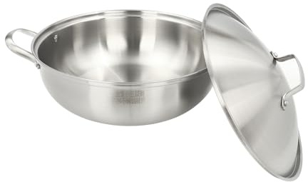 304 Stainless Steel Wok Non Stick Frying Pan with Steaming Rack, Effortless Clean, Silver, for use with Induction, Gas, Electric, Halogen Stoves and Ovens up to 500°F (32cm)