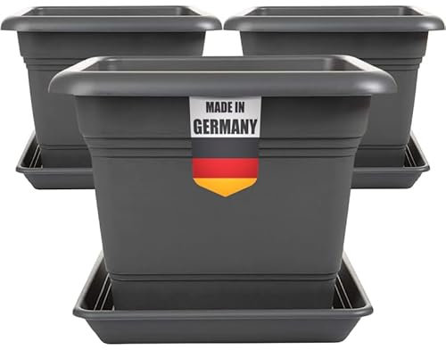 LIVINJA Pflanzkübel GroÃŸ AuÃŸen 3er Set - 40x40cm Robuste, Eckige Blumentöpfe, Frostsicher & mit Untersetzer, Anthrazit für Garten & Terrasse