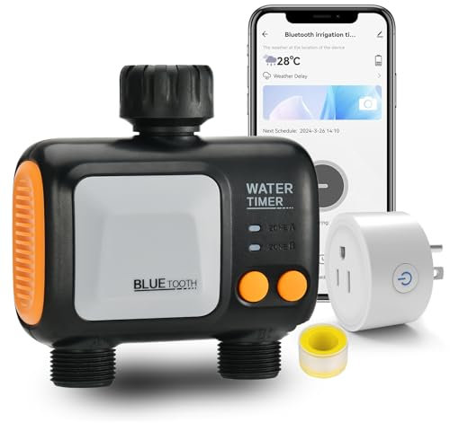Johgee Smart WiFi Water Timer for Garden Hose - 2 Zone Sprinkler Timer with WiFi Hub - Hose Timers for Watering with Rain Delay - Irrigation Sprinkler Controller for Garden Lawns - Works with Alexa