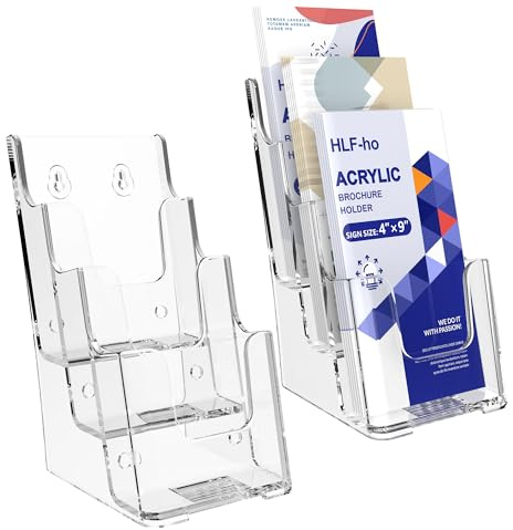 HLF-ho Brochure Holder 4x9 Inch 3 Tier Acrylic Literature Holders Clear Plastic Flyer Display Stand Countertop Use or Wall Mount Pamphlet Holder Organizer for Office, Lobby, Hotel, Trade Show, 2 Pack