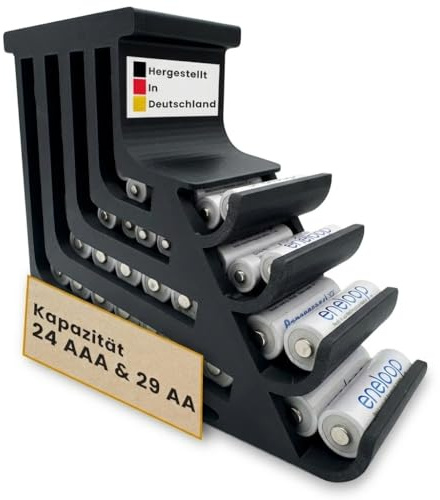 Batteriförvaringslåda – batteriorganisatör för AA Mignon & AAA Micro – batteriboxförvaring enligt FIFO-principen – praktisk batteriförvaring för mer ordning och översikt