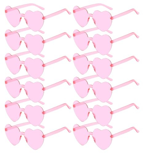 Sprinlot Occhiali da Sole a Cuore - 12 Paia Rosa per Matrimonio, Feste di Compleanno, Carnevale, Cosplay - Divertenti e Colorati