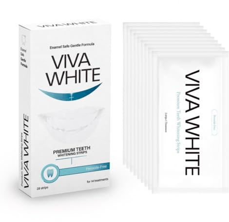 VIVA White Teeth Whitening Strips, Peroxide-Free Teeth whiten kit, 28 pcs 14 Packets Whiten Strips