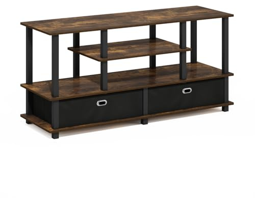 Furinno JAYA Mobile porta TV, centro d’intrattenimento a 4 livelli, consolle TV per TV fino a 55 pollici con 2 contenitori e ripiani aperti, per soggiorno, Pino ambrato