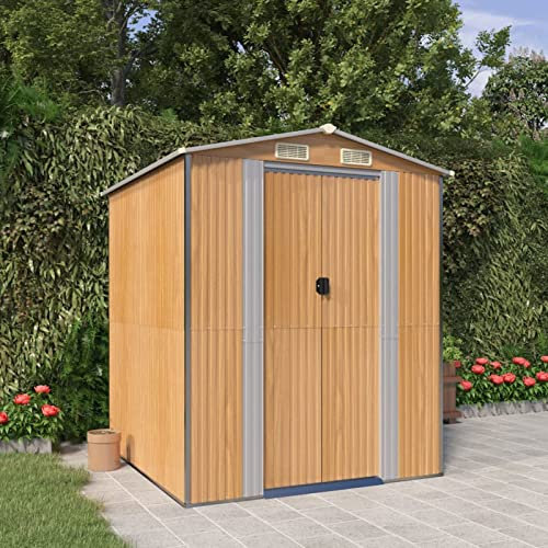 ShGaxin Geräteschuppen, Gerätehaus, Fahrradgarage, Gartenhütte, Fahrradunterstand, Gartenhäuschen, Garten Hütte, Fahrrad Unterstand, Hellbraun 192x191x223 cm Verzinkter Stahl