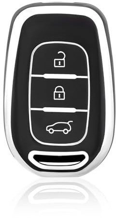 OFF WE GO Autoschlüssel Hülle Schlüssel Hülle Schlüsselhülle Cover für Renault Clio Twingo Kangoo Master Megane Kadjar Trafic Captur Scenic Schlüsselbox Schlüsselcover Schutz Gehäuse, Schwarz Silber