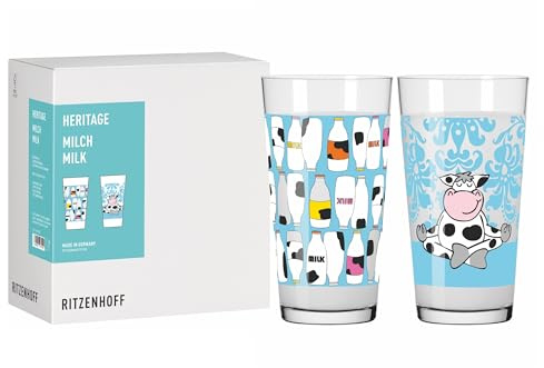 RITZENHOFF 8041001 Milchglas-Set 400 ml - Serie Heritage - 2 Stück - Motiv, bunt - für Kaffee, Kakao - Made in Germany