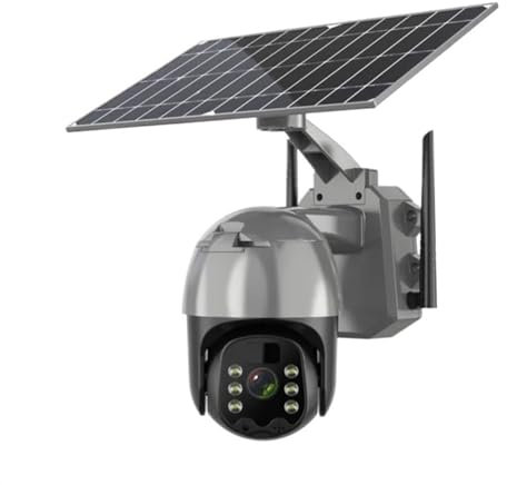 JVDDI Caméra de sécurité à Domicile Caméra IP Solaire extérieure HD 4G PTZ 360 CCTV Vision Nocturne Panneau Solaire bidirectionnel Surveillance extérieure caméra IP d'énergie Solaire(4G 64G TF Card)