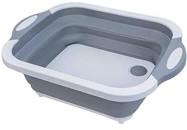 Collapsible Dish Pans for Washing Dishes, Space Saving Multiuse Foldable Sink Tub, Kitchen Storage Tray for Outdoor Camping, Vegetable Washing 36cm x 27cm x 8cm (Grey)