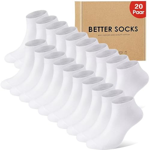 IceReco 10 par strumpor herr korta sommarstrumpor dam korta sportstrumpor löpning vandring elastisk tennis, 20 x vit, 47-50 EU
