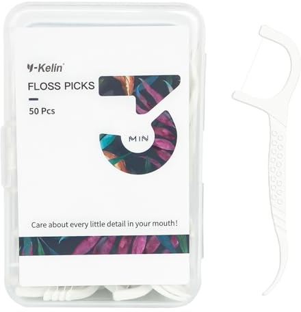 Y-Kelin Floss Sticks Dental-50 Pcs Dental Floss Stick, Polyethylene Tooth Picks Floss Sticks 2 in 1 Resistant Toothpick, Teeth Cleaning No Flavor