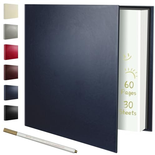 Rdylymx Large Photo Album Self Adhesive Scrapbook for A4 6x4 7x5 10x8 Pictures Scrapbooking Albums DIY Scrap Book 60 Sticky Pages with A Metallic Pen(Blue)