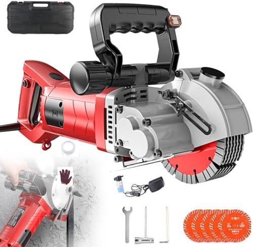 5500W Electric Wall Chaser, Wall Chaser Electric Cutting Machine, 90° Rotating Groove - Rotating Handle, with 5 Saw Blades, External Vacuum Cleaner, Configure a Powerful Water Pump, for Grooves In