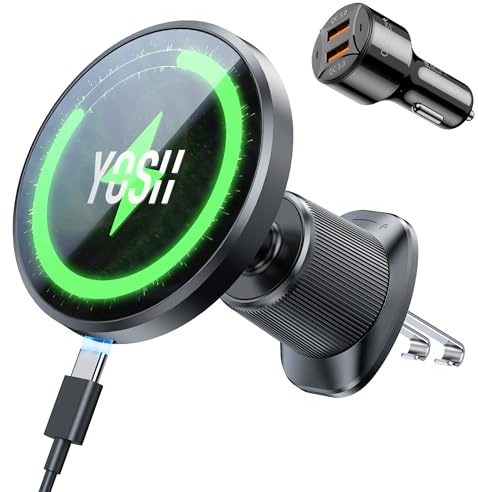 YOSH für Magsafe Autohalterung mit Ladefunktion 15W, [verlängerter Metall-Doppelhaken & N56 Magnete], Handyhalterung Auto für Magsafe Ladegerät Lüftung für iPhone 17-12 mit 36W ladegerät
