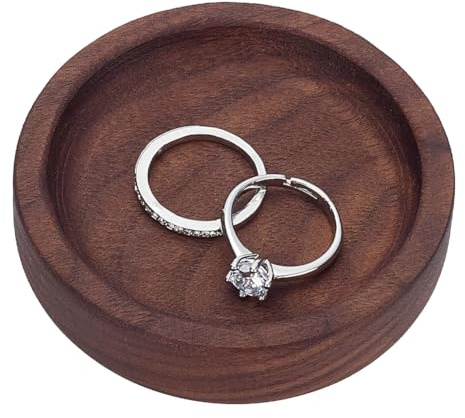 PLIGREAT 2 Stück Schmucktablett Aus Walnussholz 7cm Rundes Ringtablett Aus Holz Schmuck Organizer Schaufenster Für Damen Und Herren Ringe Ohrringe Armbänder Halsketten Schlüsselanhänger