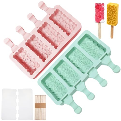 Moule à Glace Silicone Réutilisable B, Sans Bpa Facile à Nettoyer, pour Maison DIY Enfants Antiadhésif Avec Bâtonnets en Bois, pour L'été Multi-Cavités Sans Odeur Congelation Rapide Lavable en Machine
