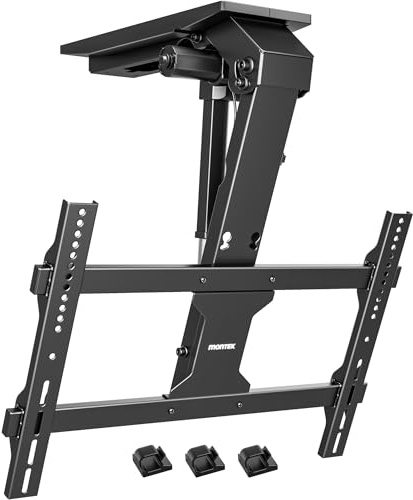 monTEK TV Deckenhalterung Elektrisch für 37-75 Zoll Fernseher,Bis zu 45 kg | Motorisiert absenkbar, für flache & geneigte Decken, Fernbedienung, App- und Sprachsteuerung, leiser Betrieb