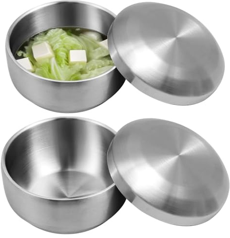 2 bols isothermes en acier inoxydable avec couvercles, 5.1 bols à soupe ramen à double paroi, parfaits pour la cuisine coréenne et le service kimchi