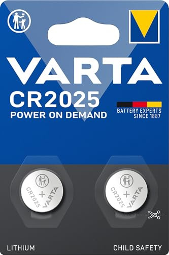 VARTA Batterien Knopfzelle CR2025, 2 Stück, Power on Demand, Lithium, 3 V | kindersichere Verpackung, für Smart-Home-Geräte, Autoschlüssel, Fernbedienung, Waage, Fieberthermometer oder Taschenrechner