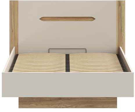 Forte EDWAL Bett Liegefläche 140 cm, modernes Bettgestell mit Stauraum unter dem Lattenrost, Holzwerkstoff, Kaschmir |Beige Holzdekor, 156,2 cm breit x 105,7 cm hoch x 206,6 cm tief