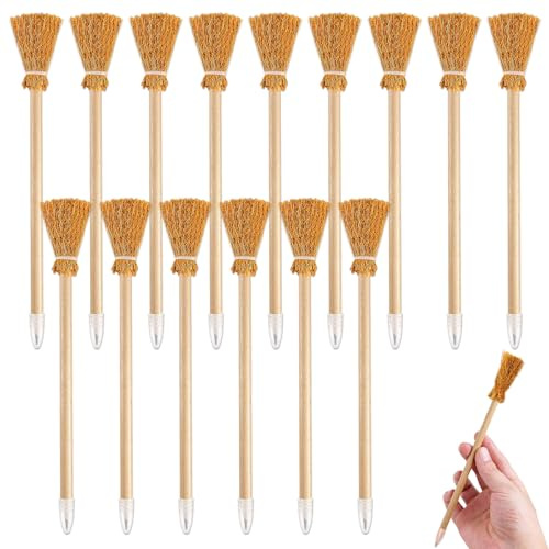 Eowppue Lápices de Bruja para Halloween 15 Unidades, lápices de Madera con diseño de Escoba mágica, Set Ideal para Fiestas Escolares y Decoraciones temáticas