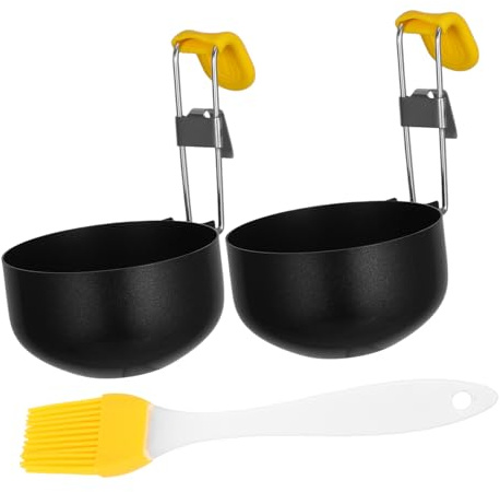 STOBAZA 2 Piezas Moldes para Huevos Pochados de Acero Inoxidable, Redondos y Multifuncionales, con Cepillo y Cuchara para Cocinar Cocina