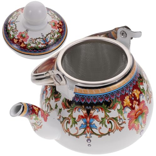 BAZEITFLOW Bollitore Smaltato Vintage con Filtro Integrato Teiera Elegante e Ufficio Facile da Pulire e Versare Adatto per Tè Sfuso e Tisane