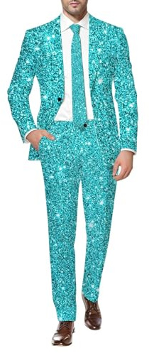 Set di tuta da discoteca da uomo con paillette, blazer smoking, pantaloni da smoking, giacca con glitter e giacca sportiva, per feste a tema, anni '80, costume da carnevale, slim fit, stampa 3D, S