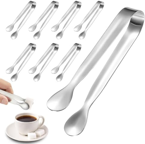 8 Pcs Mini Tongs, Stainless Steel Ice Tongs & Sweet Tongs for Sugar Cubes, Small Serving Tongs for Buffet, Coffee Bar, Wedding, Party, Kitchen