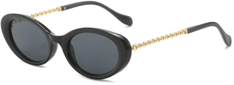 JUJNTNT Vintage Oval Sunglasses Women Fashion Unique Metal Chain Legs Shades Uv400 Men Cat Eye(Black grey)