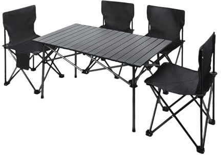 Ensemble de table camping pliable avec 4 chaises et sac transport, ensemble pliantes pour une utilisation en extérieur intérieur, tables pique-nique légères le camping, la plage, les Noir 95CM