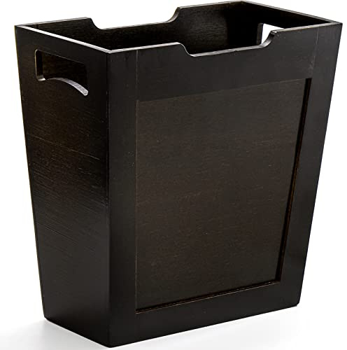 TOPZEA Bamboo Waste Basket, Rectangular Slim Trash Can Wood Wastebasket with Handles, Wooden Small Garbage Can Trash Bin for Bathroom, Office, Kitchen, Craft Room, Bedroom, RV, 10.5x 6x 11, Black