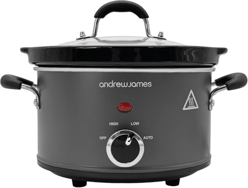Andrew James 1.5L Slow Cooker - Roast-to-Rest – Compact Small Slow Cooker for 1–2 People with Oven-Proof Ceramic Pot, Easy-Clean Design, 3 Heat Settings & Glass Lid – Make Sauces, Soups & Small Meals