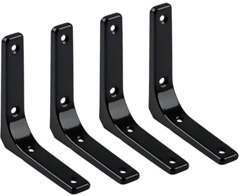 4 Pack Heavy Duty 4 Inch L Shelf Brackets with Screws - Wall Mounted Floating Shelf Support Brackets for Living Room, Garage, Kitchen (Black, 4 Inch- 4 Pack)